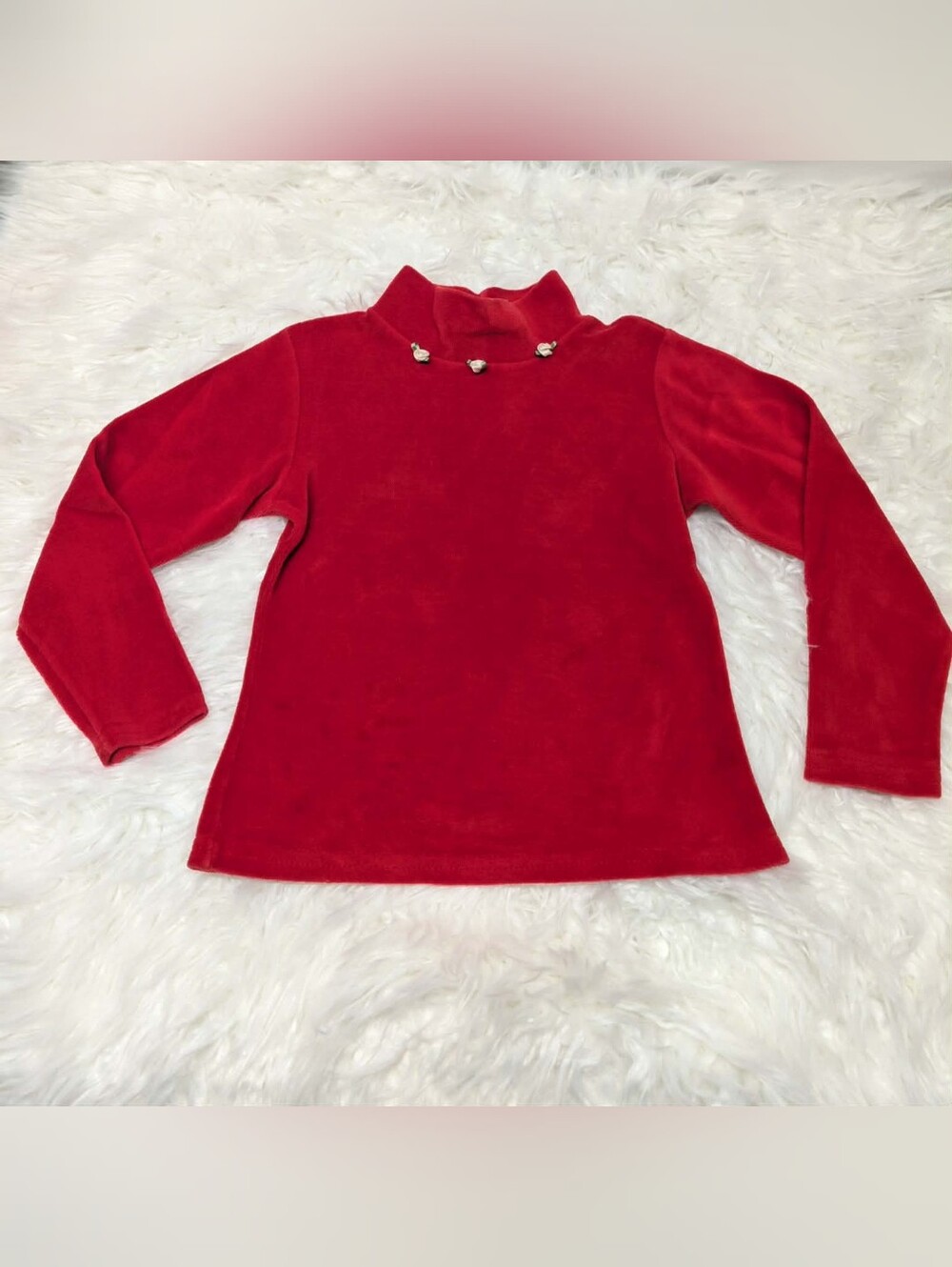 Capezio Red Velvet Long-Sleeve Mock Neck Top with Button Accents